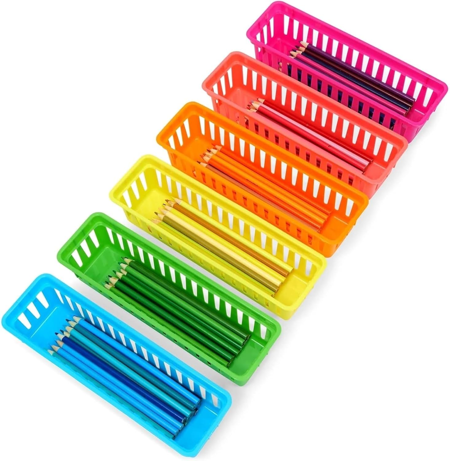 Juvale 24-Pack Pencil Holder Trays and Organization Baskets - Plastic Caddy for Desk and Elementary Teacher Supplies for Classroom Decoration