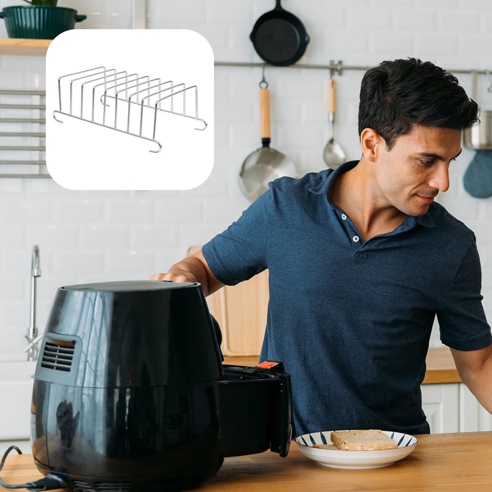 Edelstahlgestell 2 Stück Zubehör für Heißluftfritteusen Hitzebeständig mit Ölablauf zum Backen und Grillen von Brot und Toast