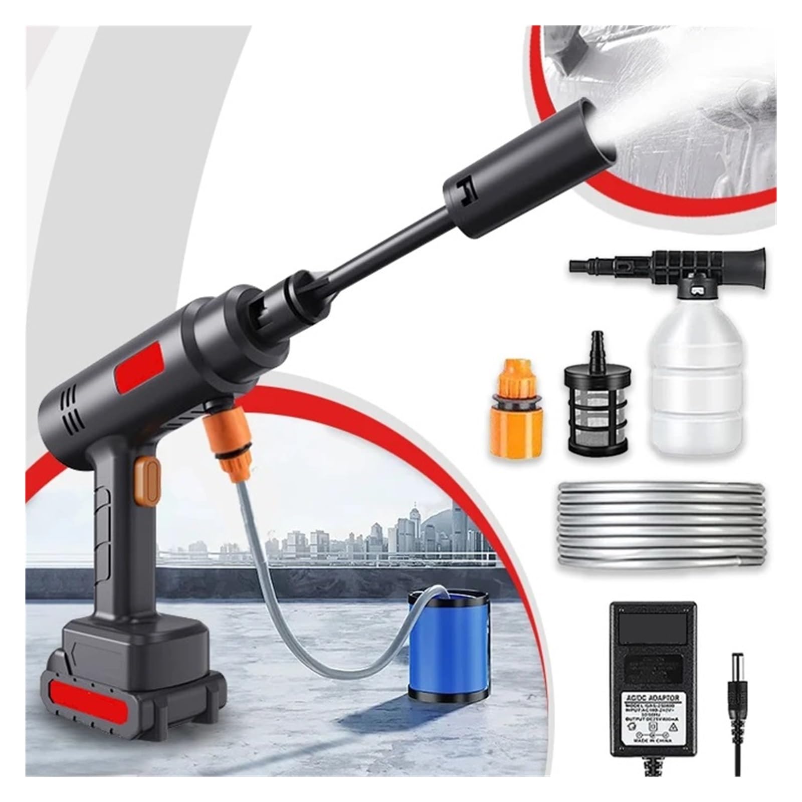 Pistola pulverizadora con manguera Boquilla, Batería De Litio Recargable 21V-Lavadora-Alta Presión-Generador-Agua-Espuma-0-45Boquilla-40/80Wh(40Wh)