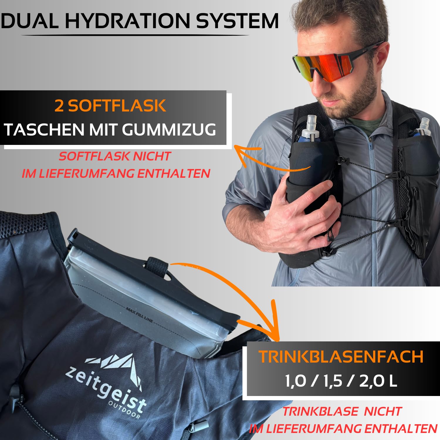 Laufweste Damen und Herren 4L optimale Passform atmungsaktiv ultraleichter Laufrucksack 210g Trinkruckack Laufen Fahrradrucksack Trailrunning Rucksack
