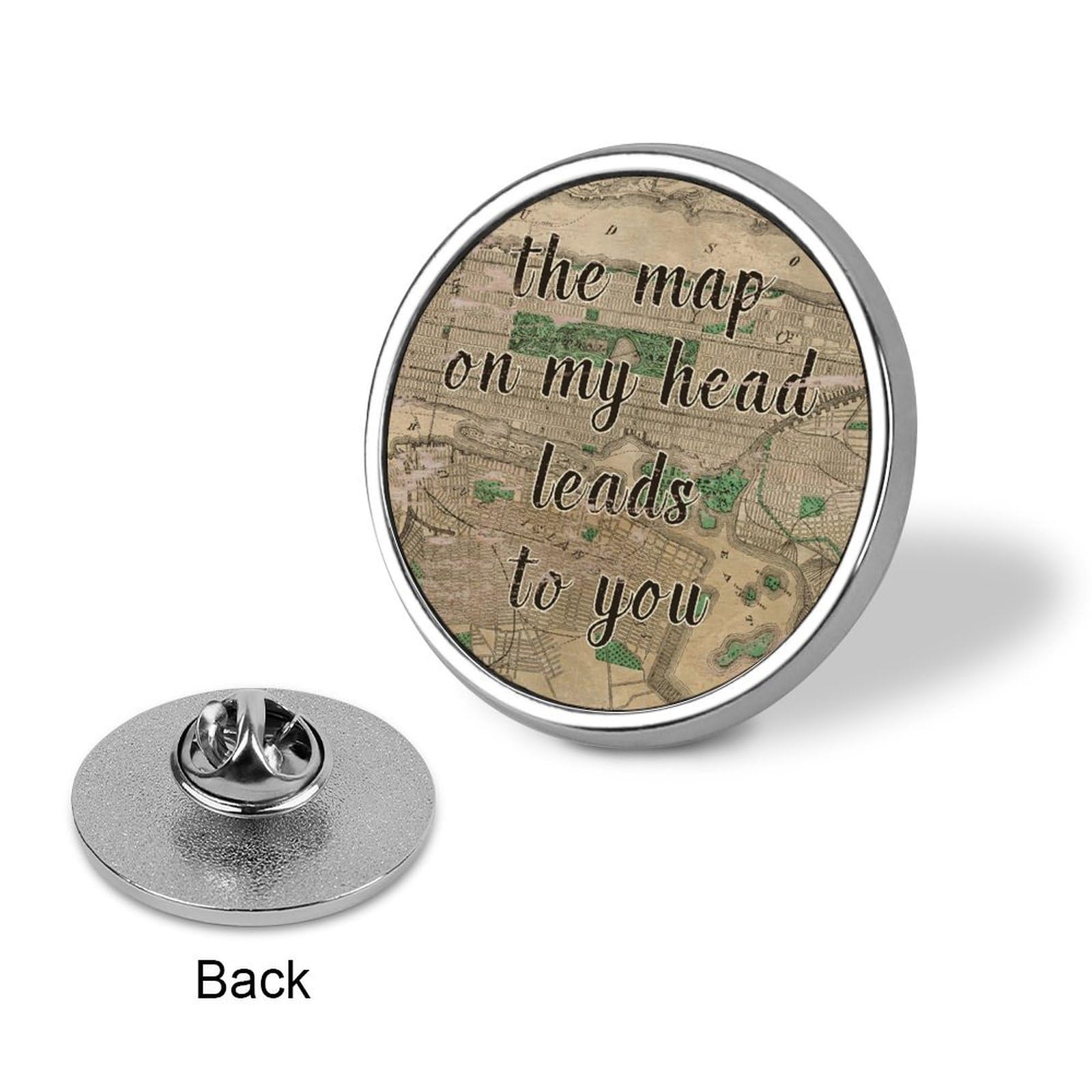 The Map On My Head Leads To You, Vintage-Karte, Reise-Jeansknöpfe, Spruch-Zitate, Abzeichen, Anstecknadeln, niedlich, coole Pins für Jacken, Kleidung, Hochzeit, Party