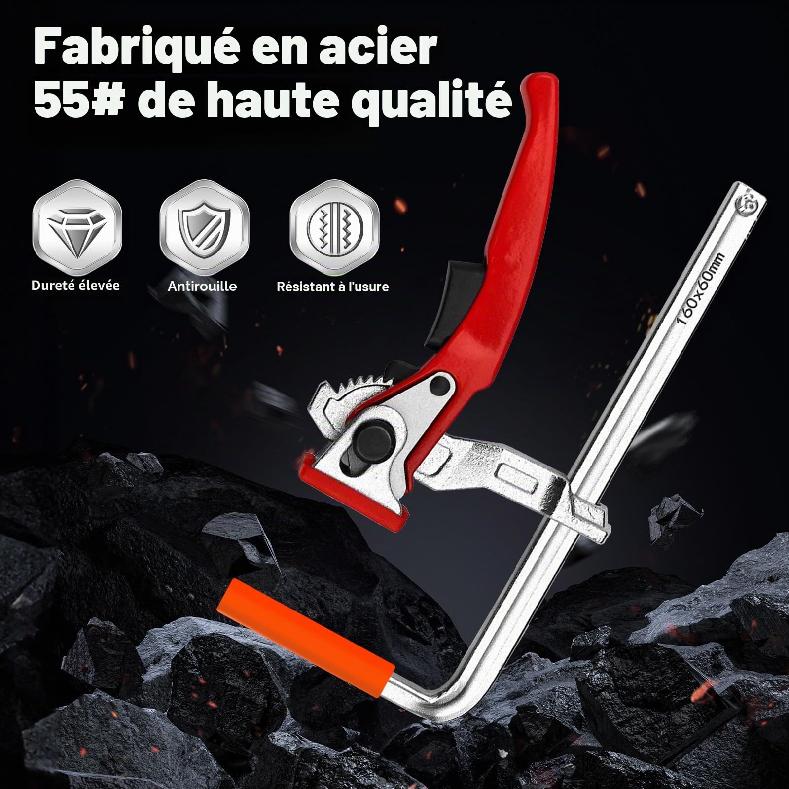 Lot de 2 serre-joints à levier pour rail de guidage 160 x 60 mm – Construction robuste et durable, force de serrage réglable, idéal pour serrer en toute sécurité des pièces dans différentes