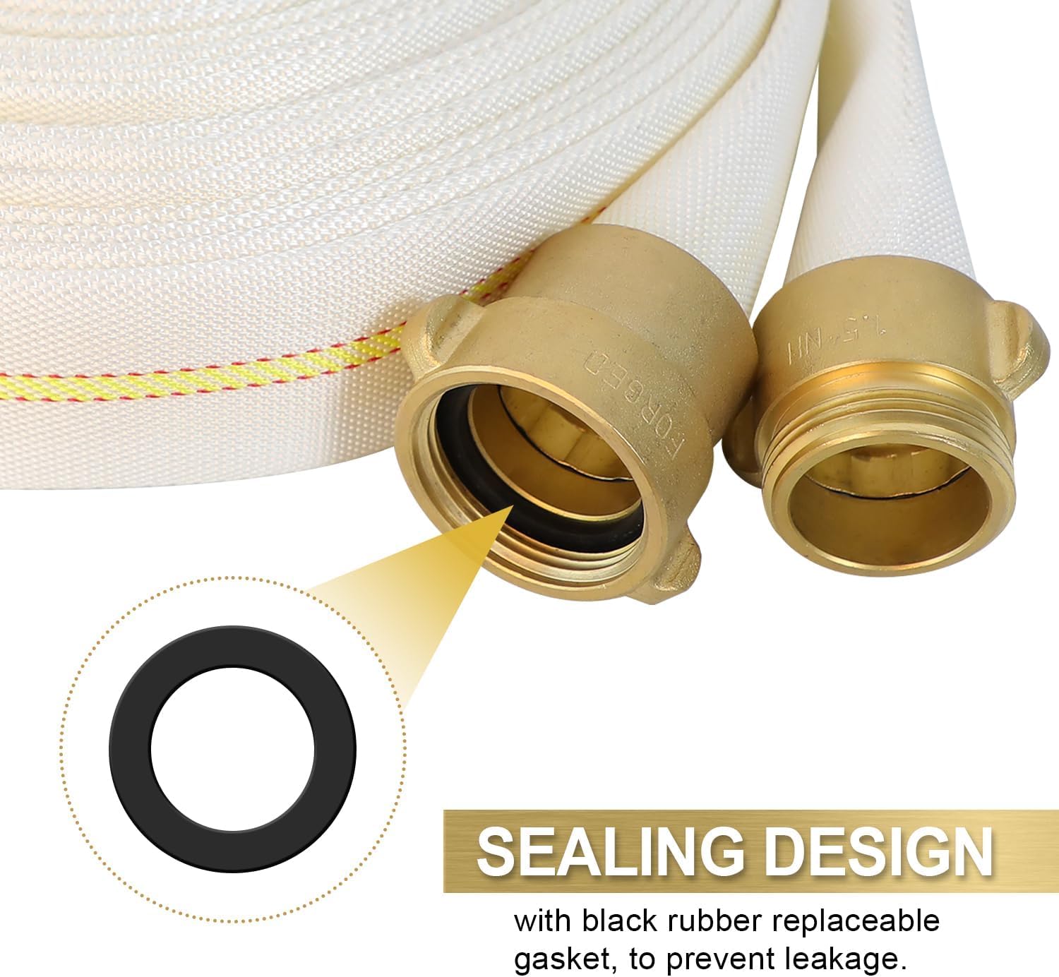 ATOLS Fire Hose,1-1/2" ID X 100 FT, 450PSI Burst Pressure, Industrial Fire Hydrant Hose with NST/NH Brass Couplings for Indoor Use
