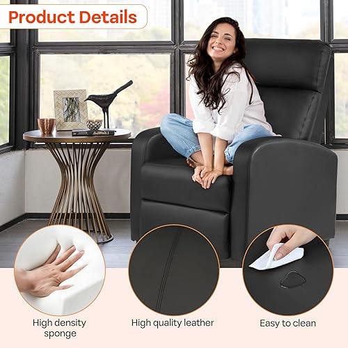 Miniatura 42 de FDW Silla reclinable para sala de estar, asiento de cine en casa, sofá reclinable individual con respaldo acolchado (negro) Negro