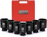 Vista 1 de Mayouko 7PCS Juego de llaves de impacto profundo de 1/2 pulgada, 1-3/8" - 1-3/4", dados de tuerca de eje del husillo, SAE, profundo, 6 puntos, CR-MO