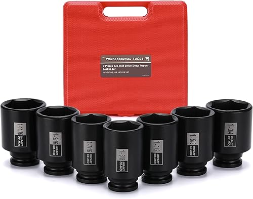 Miniatura 8 de Mayouko Juego de llaves de tuerca de eje SAE y métricas de 1/2", profundo, 6 puntos, CR-MO, 1-3/8" - 1-3/4", 1.142-1.496 in