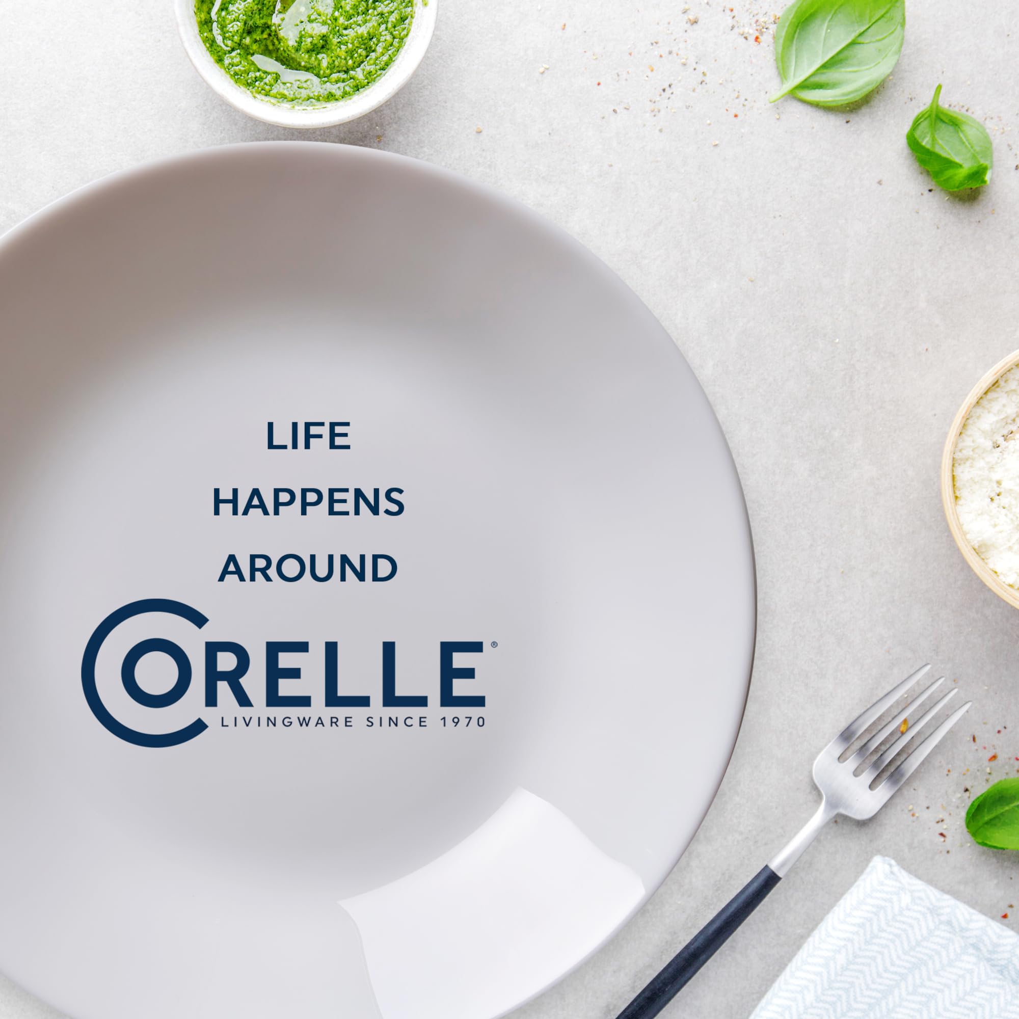 CORELLE - Piatto Fondo da 20 Once in Vetro Vitrelle, Confezione di 6, Bianco Ghiaccio