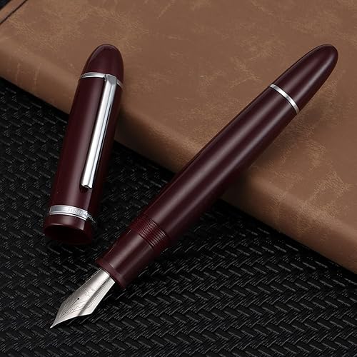 Miniatura 4 de Jinhao X159 - Pluma estilográfica #8 de punta media, color rojo vino con clip plateado, acrílico de gran tamaño