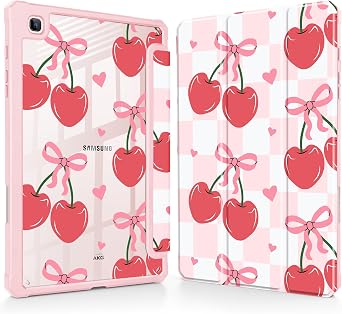 Mektron Case for Samsung Galaxy Tab S6 Lite 10.4 Inch 2024/2022/2020 with S Pen Holder, Multi-Angle Viewing with Shockproof Cover Clear Shell + Trifold Stand + Auto Wake/Sleep, Cherries Bows C353