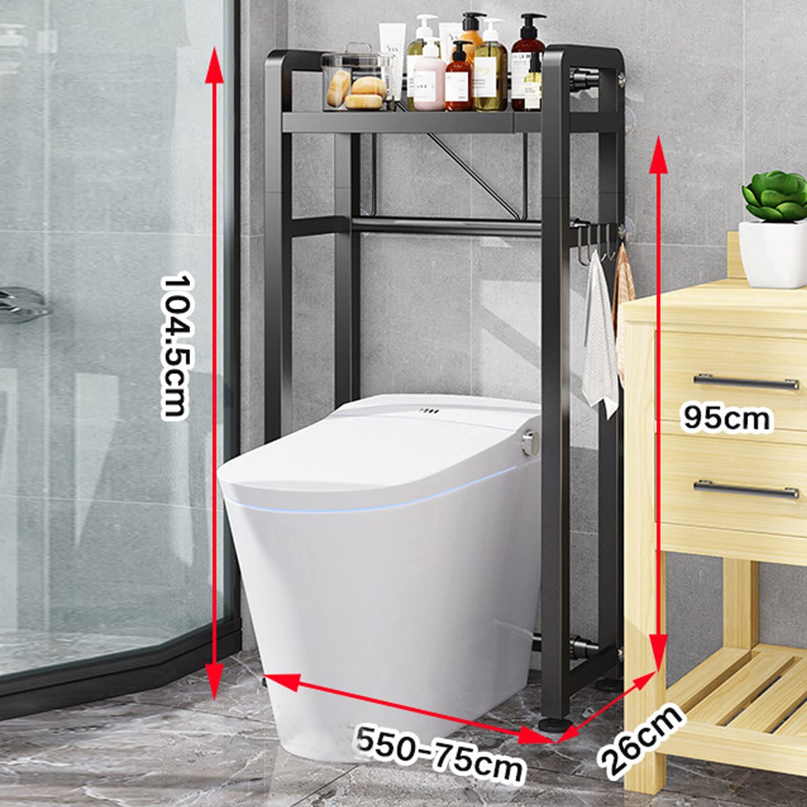 Unidad de almacenamiento sobre el inodoro estante de almacenamiento de baño, estante organizador de bambú sobre el inodoro, ahorro con estantes ajustables de 3 niveles estante de baño retráctil