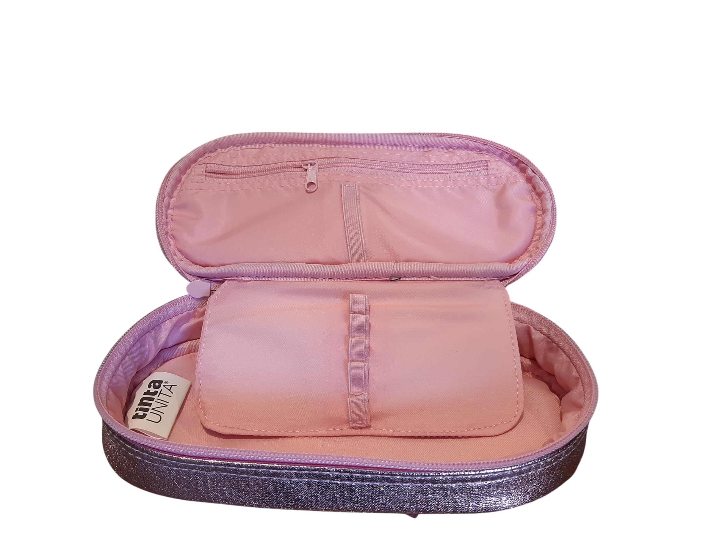 Estuche de color liso con 3 cremalleras Gradient Elegant Glamour rosa completo de papelería + estuche ovalado con cremallera para la escuela, para niña + llavero y bolígrafo de color