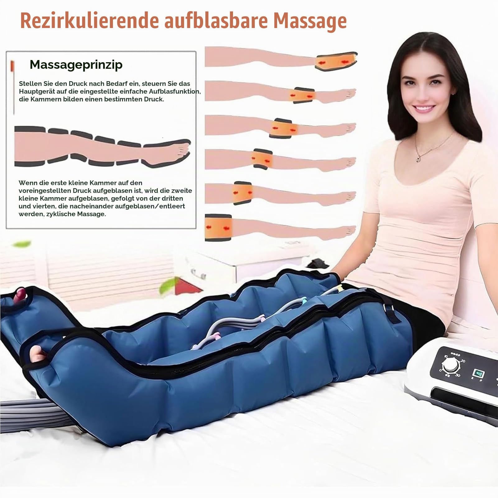 Lymphdrainage Gerät Beine Bei Lipödem, Venen Massagegerät Mit Timer-Funktion, Beinmassagegerät Mit 6 Luftkammern Einstellbarer Druck, Ideal Bei Lipödem, Wassereinlagerungen Und Schwellungen