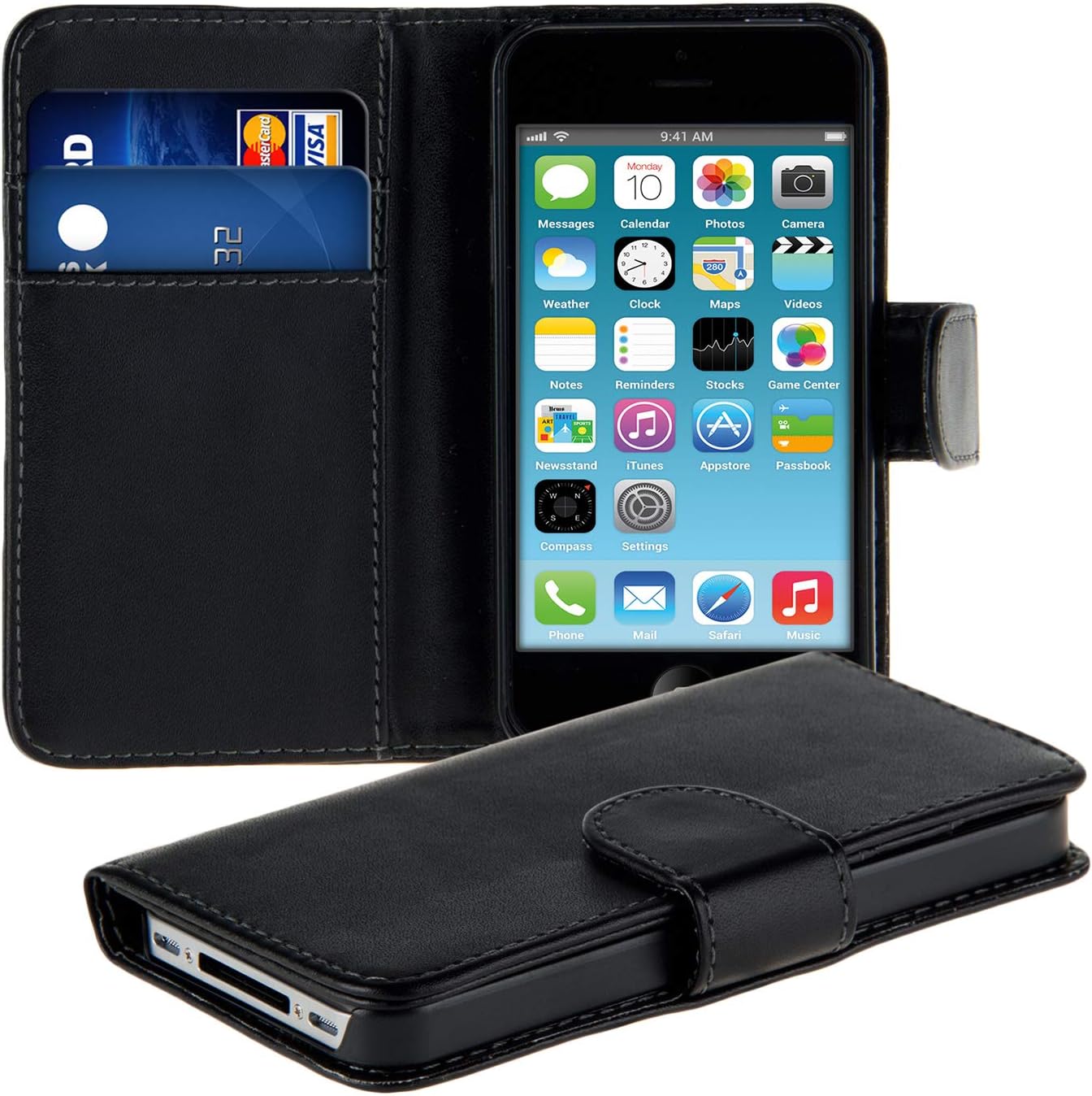 kwmobile Wallet Case Compatible with Apple iPhone 4 / 4S - PU Leather Cell Phone Cover with Card Slots - Black