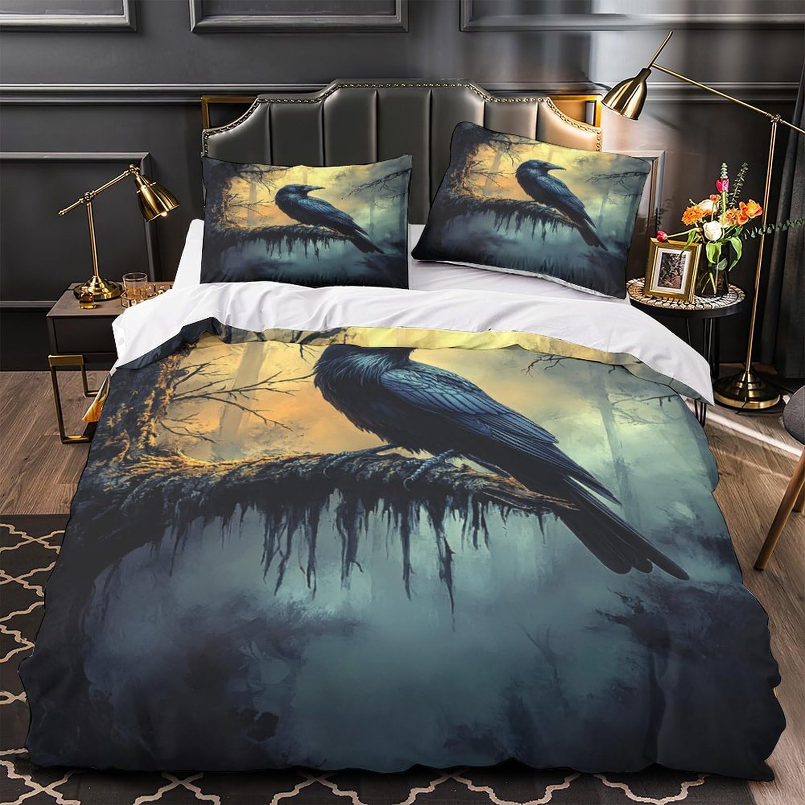 Housse de couette respirante notes musicales King 220x240cm avec taie d'oreiller au design vintage