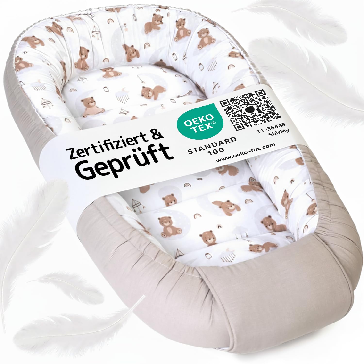 balelu Babynest für Neugeborene, Baby Nestchen – Oeko-TEX Zertifiziert, 100% Baumwolle, maschinenwaschbar –Tragbares Babynest für zuhause & unterwegs, sicher & gemütlich – 100x58x12 cm, Beige