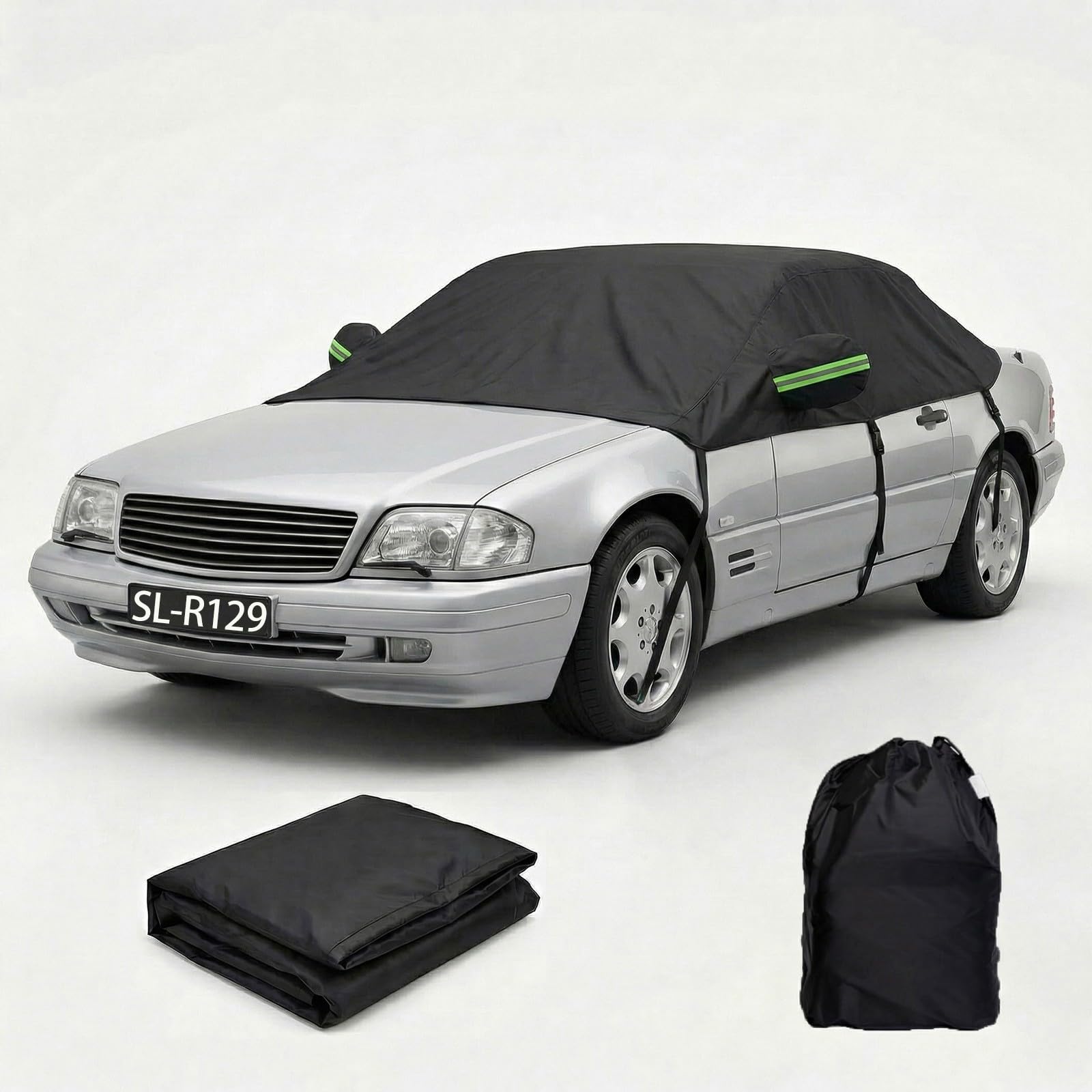 420D Autoabdeckung Wasserdicht Outdoor Halbgarage für BMW 3 Series 330Ci E46,Allwetterschutz Autoplane Abdeckplane Auto Winter Sommer, Autogarage Abdeckung(Schwarz)