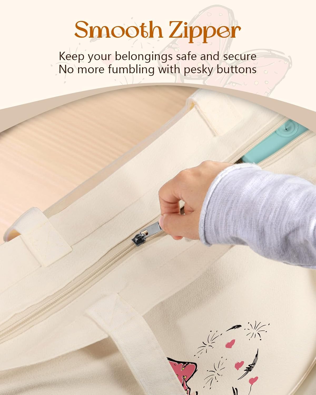 Canvas Tote Bag for Women – Aesthetic Canvas Bag with Zipper Cute Stylish Reusable Shoulder Totes for Shopping Work Daily Vacation, Bow Castle - Image 4