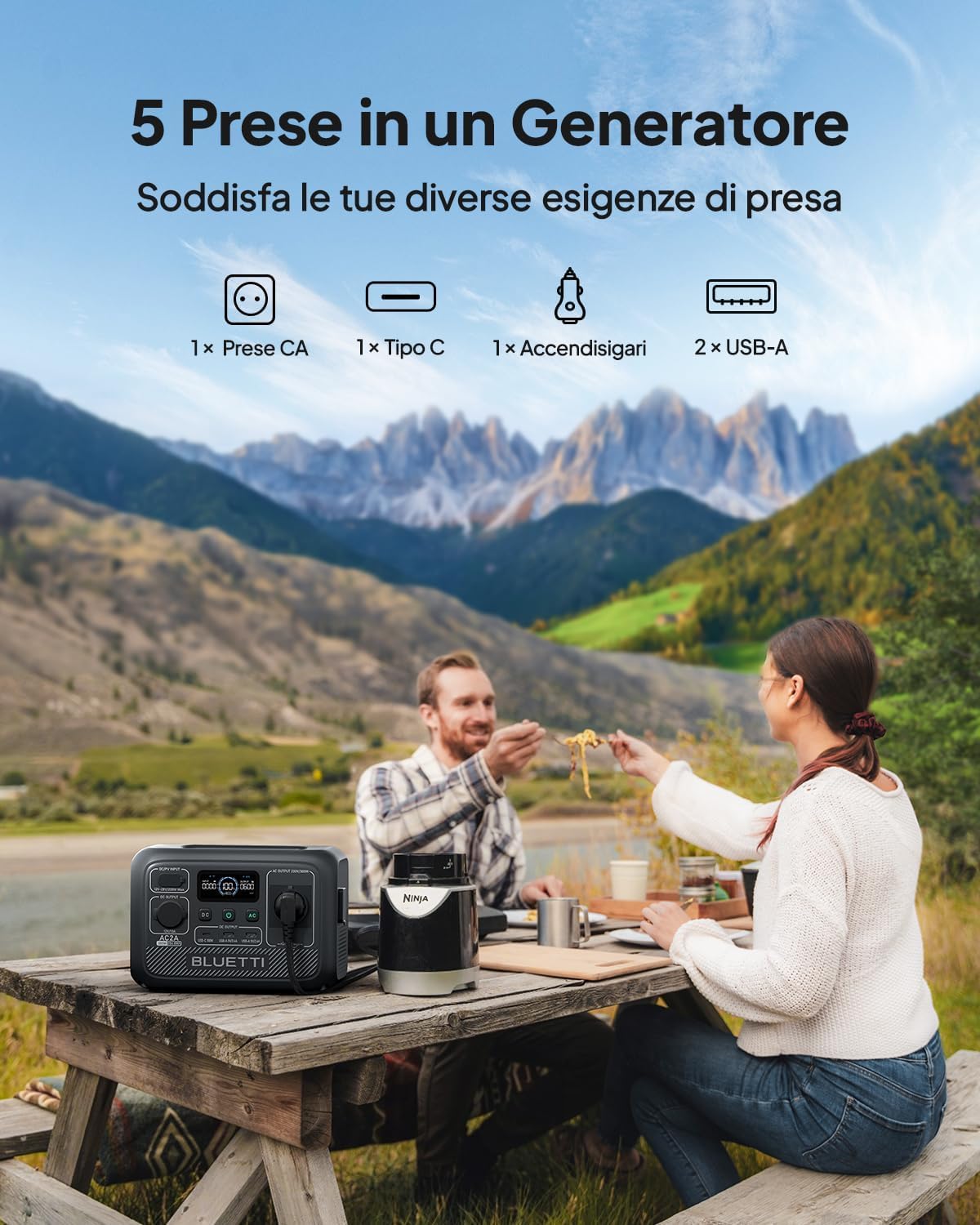 BLUETTI AC2A Generatore Elettrico Portatile 204Wh LiFePO4 300W 600W Picco Ricarica Rapida