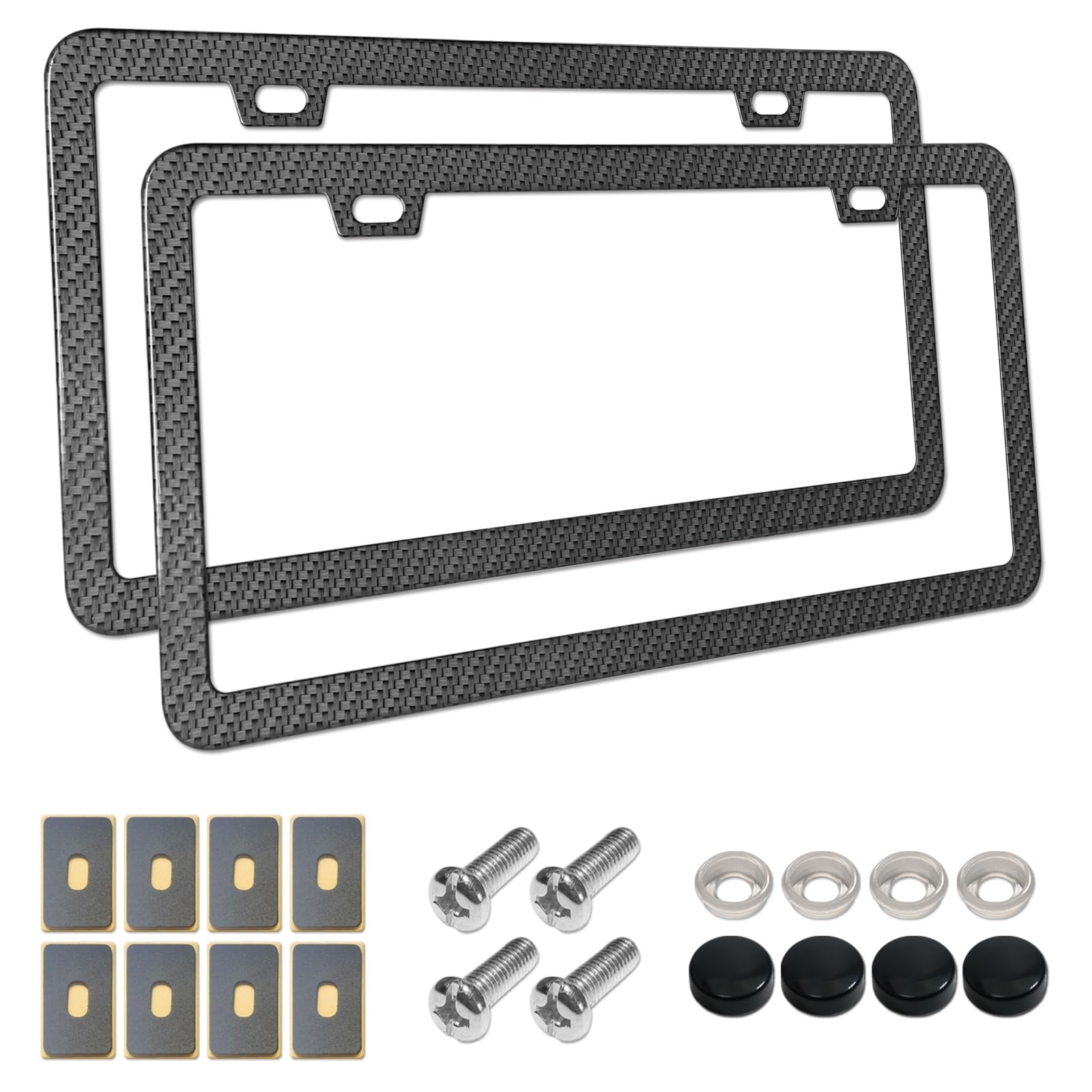 Aootf License Plate Frames Carbon Fiber- 2 Pack Black Aluminum Metal Car Tag Holders Printing Carbon Fiber Pattern & Screw Kits, Slim Standard Size for USA Car (2 Hole)