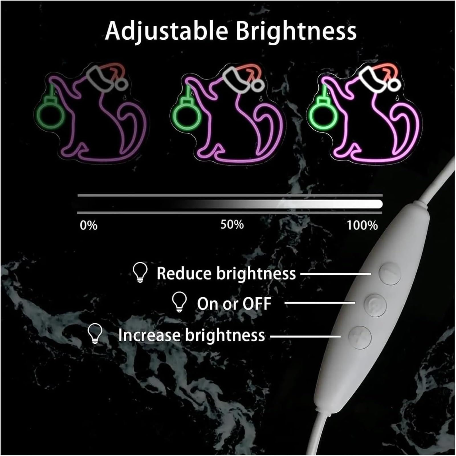 Letrero de neón Lámpara de neón con forma gato para gorro Papá Noel letrero luces LED regulables bonita decoración pared para habitación