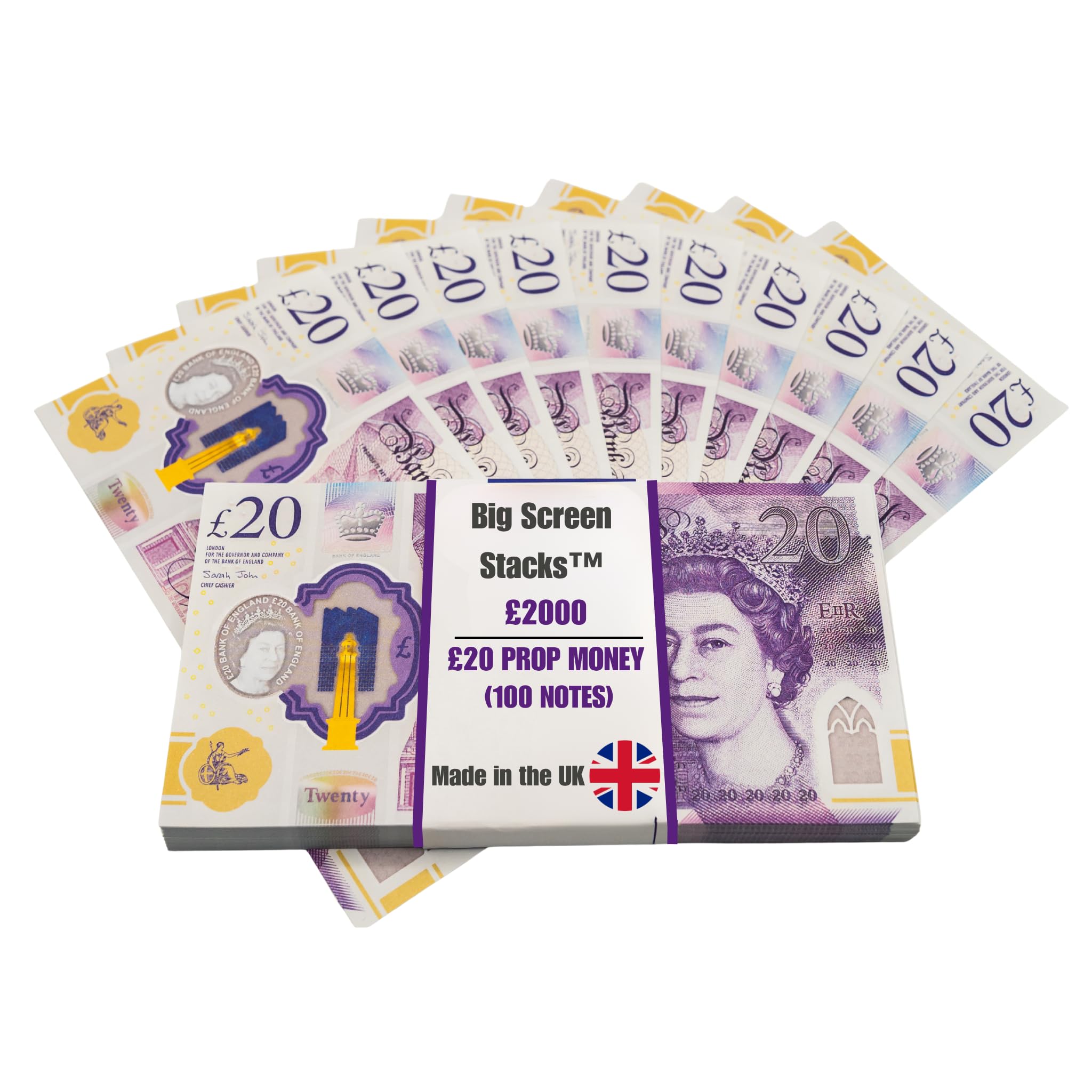BIG SCREEN STACKS | 100 x £20 Prop Money Notes | Fake Money for Films
