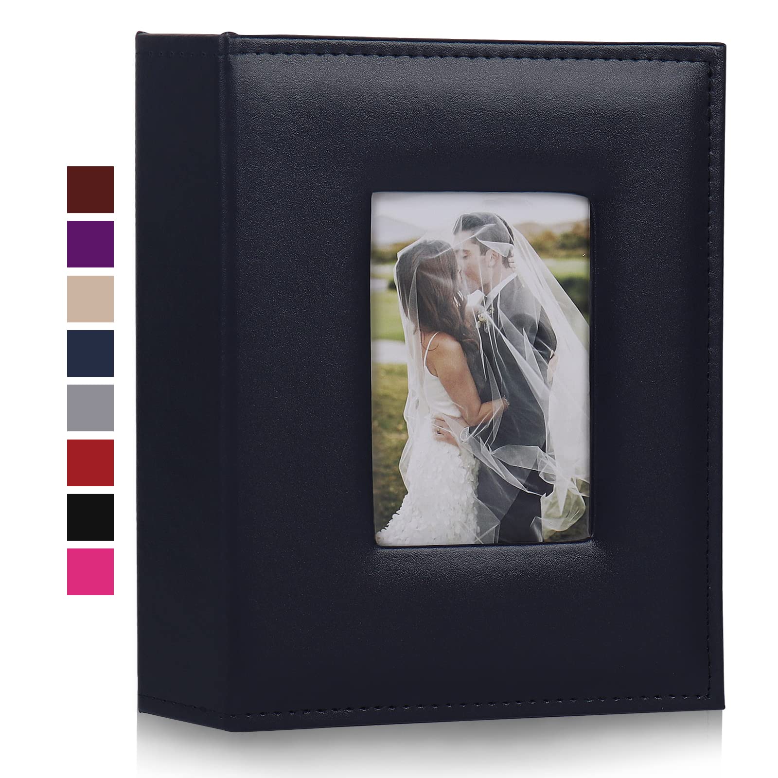 RECUTMS Holds 200 Photo Album 4x6 Photos Premium Leather Cover Black Page Sleeves Family Small Personalised Photo Albums for Wedding Anniversary Book Albums Baby Photos Albums (Blue)…