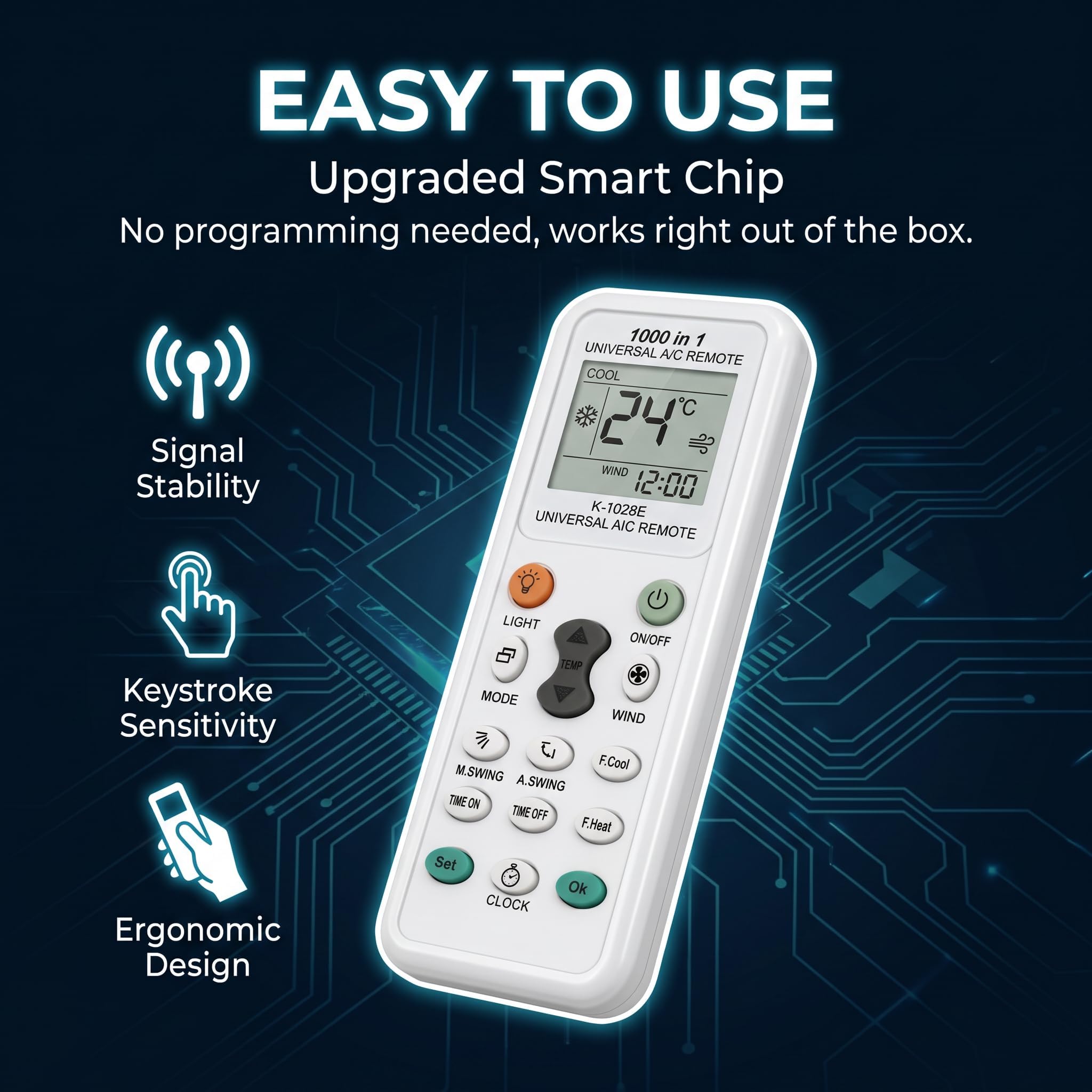 Telecomando universale per condizionatore d'aria K-1028E, telecomando universale LCD 1000 in 1 compatibile con LG Samsung Daikin Gree Midea Haier Toshiba, ricambio per condizionatore d'aria
