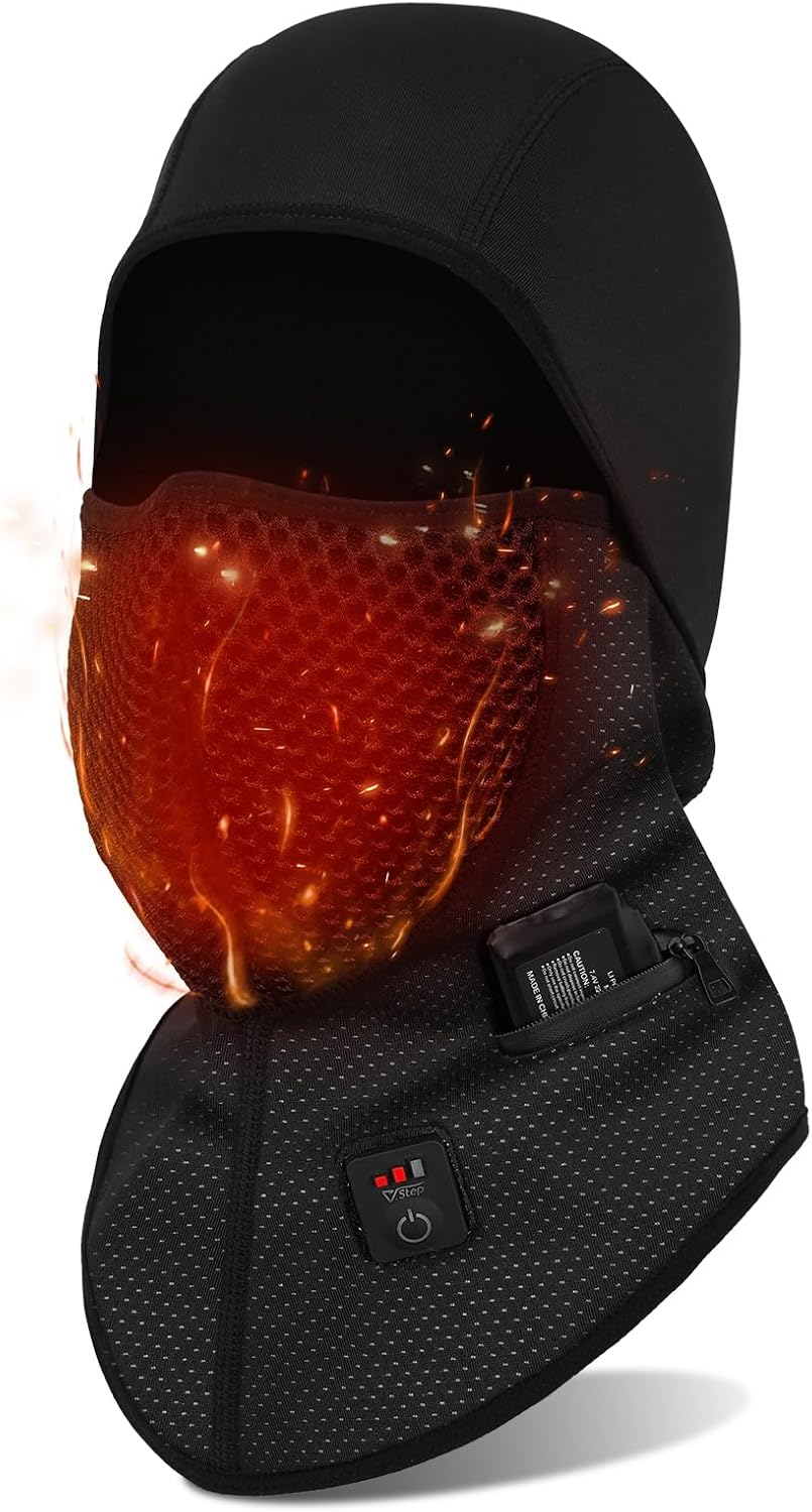 V.Step Heated Balaclava for Men Women Wire Control Ski Mask with Timer Balaclava Face Mask for Winter Football Motorcycle Hunting Cycling Snowboarding Black