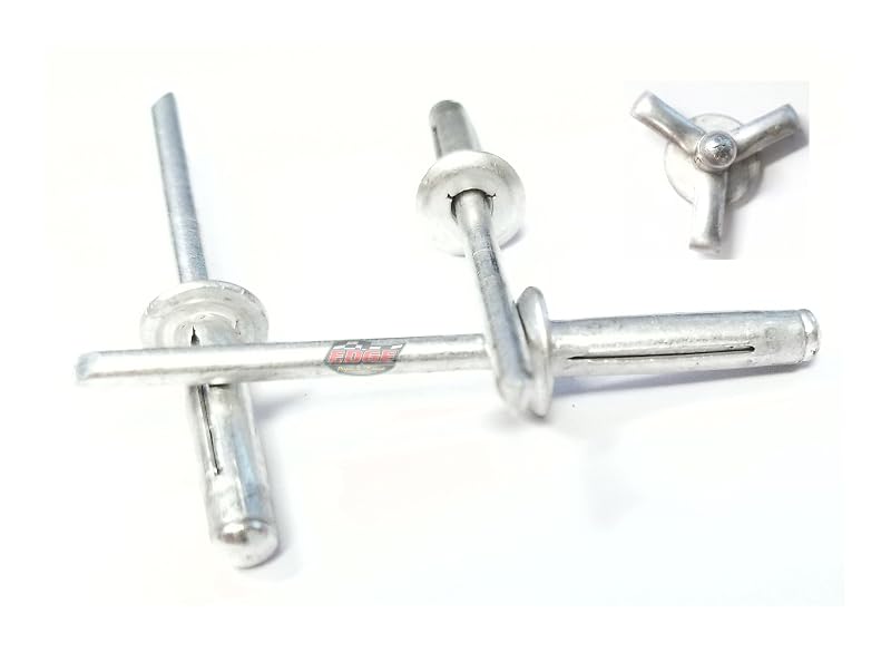 Rebite cego tri-fold 3/16" com cabeça pequena de alumínio e mandril de aço, faixa de fixação de 1,0 a 9,0 mm, Edge Performance Products, pacote com 100