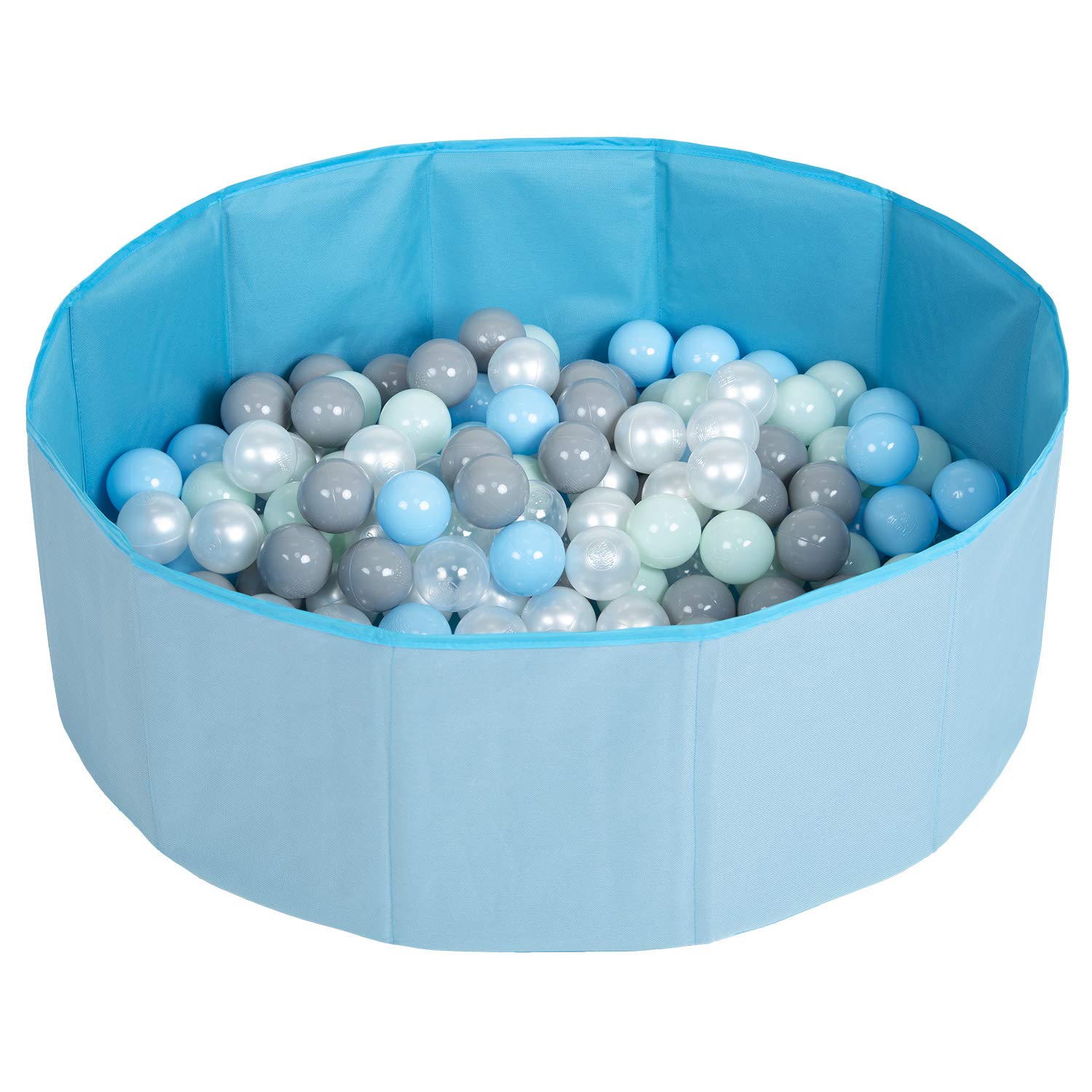 Selonis Children Colourfull Foldable Ballpit with 200 Balls, Blue:Pearl/Grey/Transparent/Babyblue/Mint — image 1