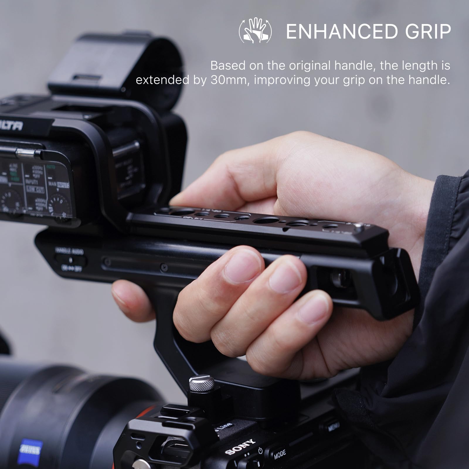 Tilta FX3 FX30 XLR Soporte de extensión de agarre compatible con Sony FX30 FX3, con rosca de 1/4 pulg-20 y 3/8 pulg-16, zapata fría, riel OTAN, ligero y duradero, Negro TA-T13-XLR-B