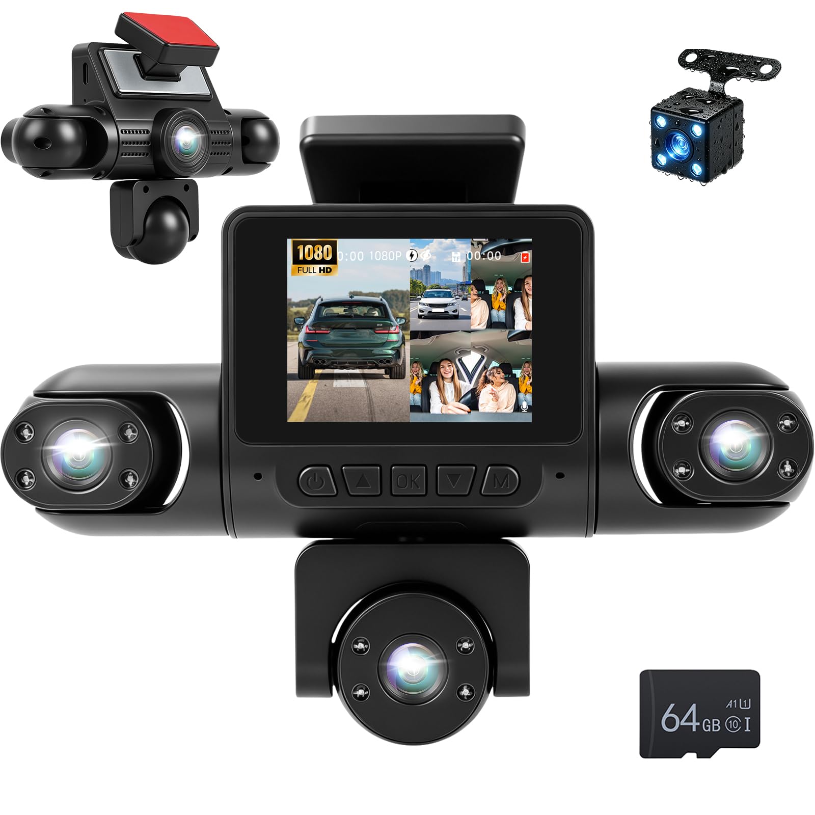 NHOPEEW 1080P Dash Cam 5 kanałów - pętla i ekspozycja kompensowana
