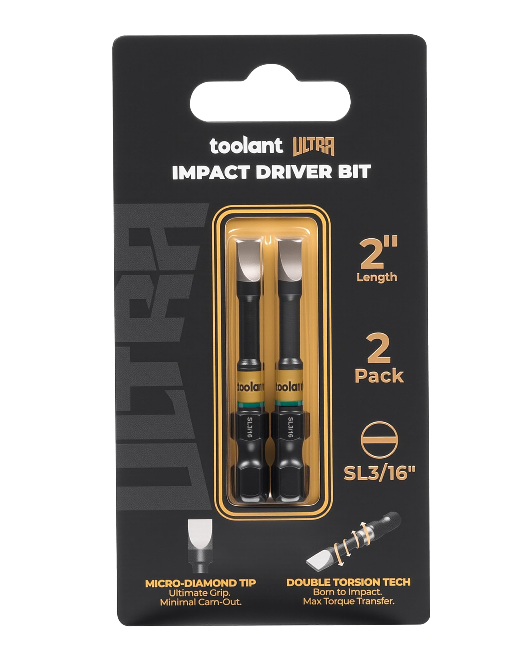 toolant SL3/16" x 2" Magnetic Slotted Impact Bits, 2-Piece Set