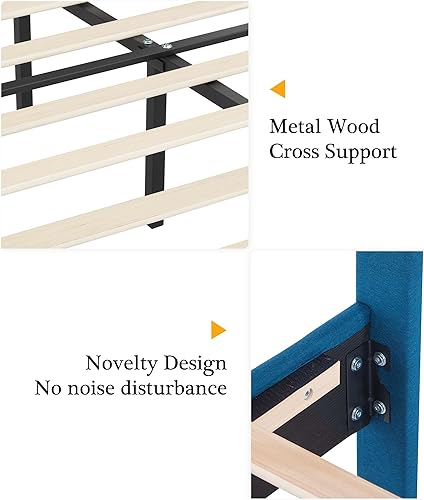 Miniatura 51 de VECELO Base de cama de plataforma de tamaño matrimonial con cabecera tapizada de tela y soporte de listones de madera, no necesita somier, fácil