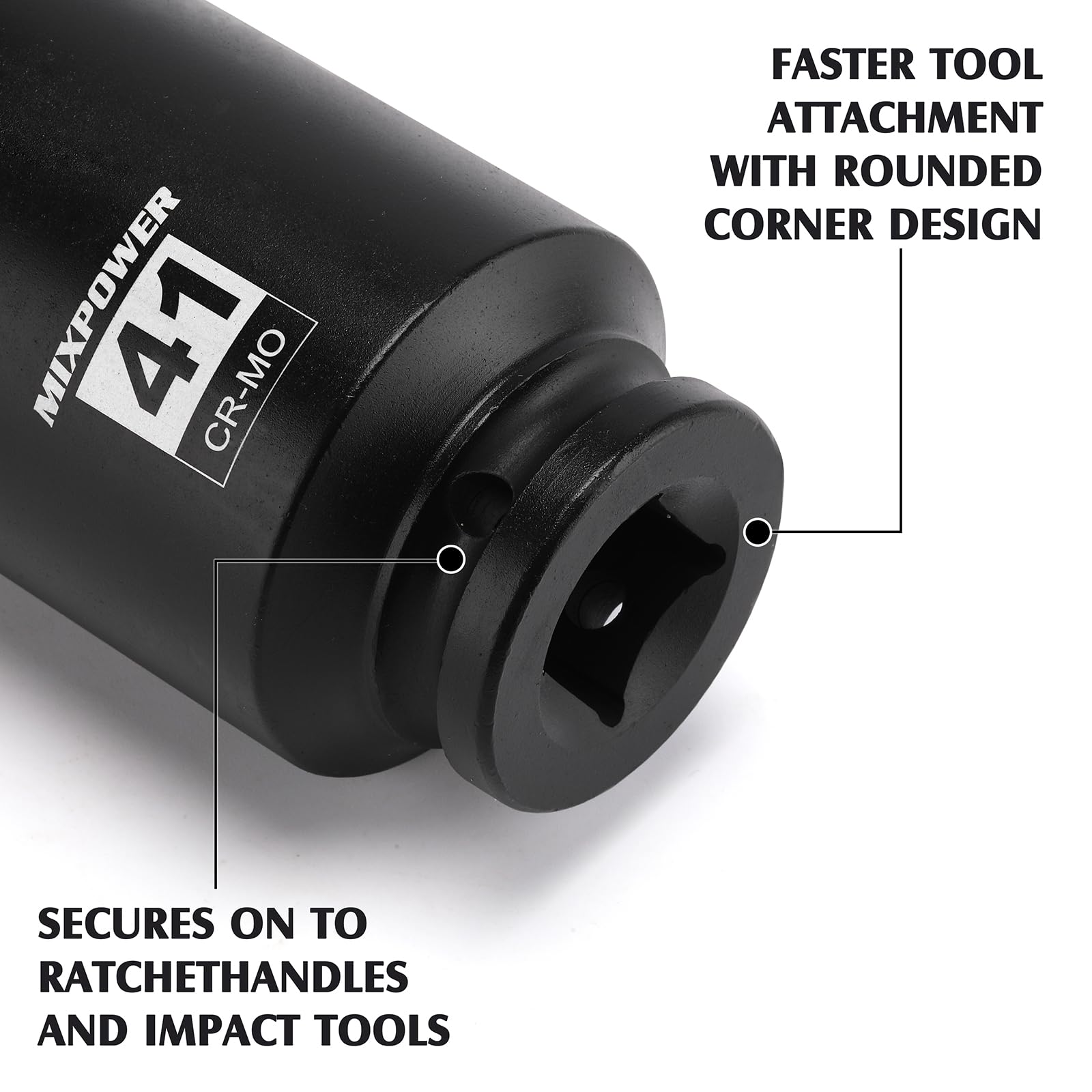 MIXPOWER 3/4" Drive Deep Impact Socket, CR-MO, 41mm, Metric, 6 Point, Axle Nut Impact Grade Socket for Easy Removal - Image 4