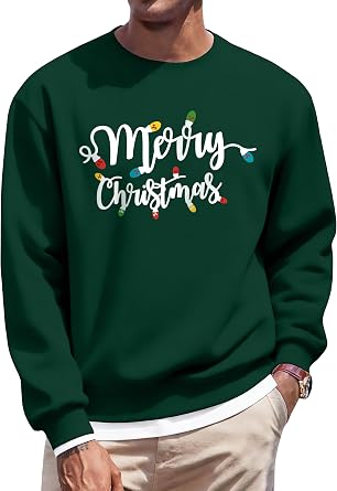 ELDPS Mens Christmas Sweatshirt Merry Christmas Sweatshirt Christmas Tree Graphic Sweater Xmas Holiday Pullover Tops