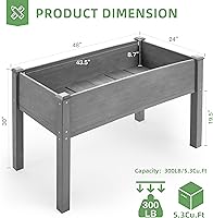 Vista 3 de Cama de jardín elevada de 48 x 24 x 30 pulgadas con patas, maceta de madera elevada para plantas al aire libre