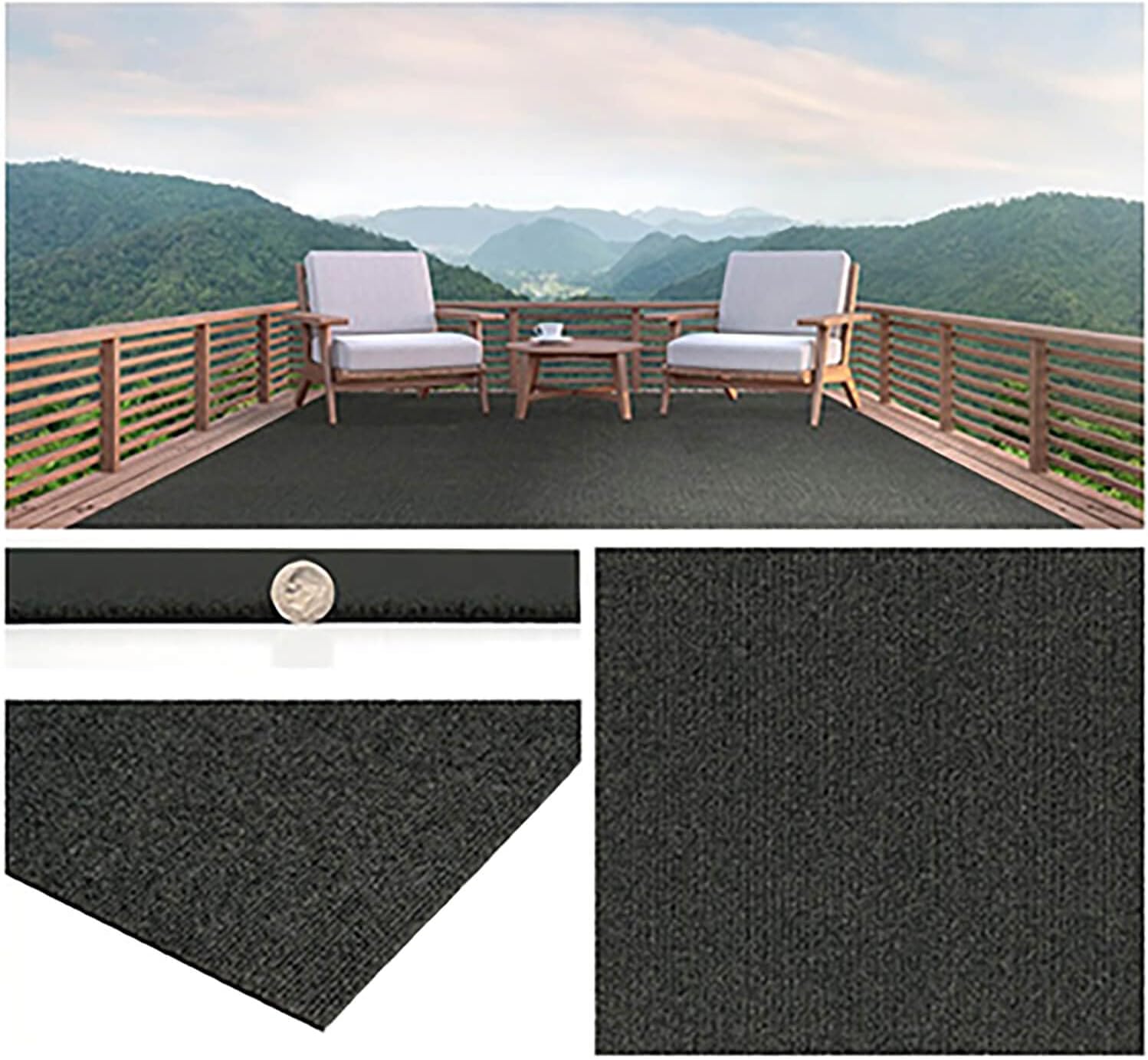 Light Weight Balcony Cover Area Rug for Apartments Condos. Stop Dropping Things On Your Neighbors Balcony. Covers The Cracks and Prevents Falling Debris for Balcony Patio Deck (5' x 10', Black Ice)