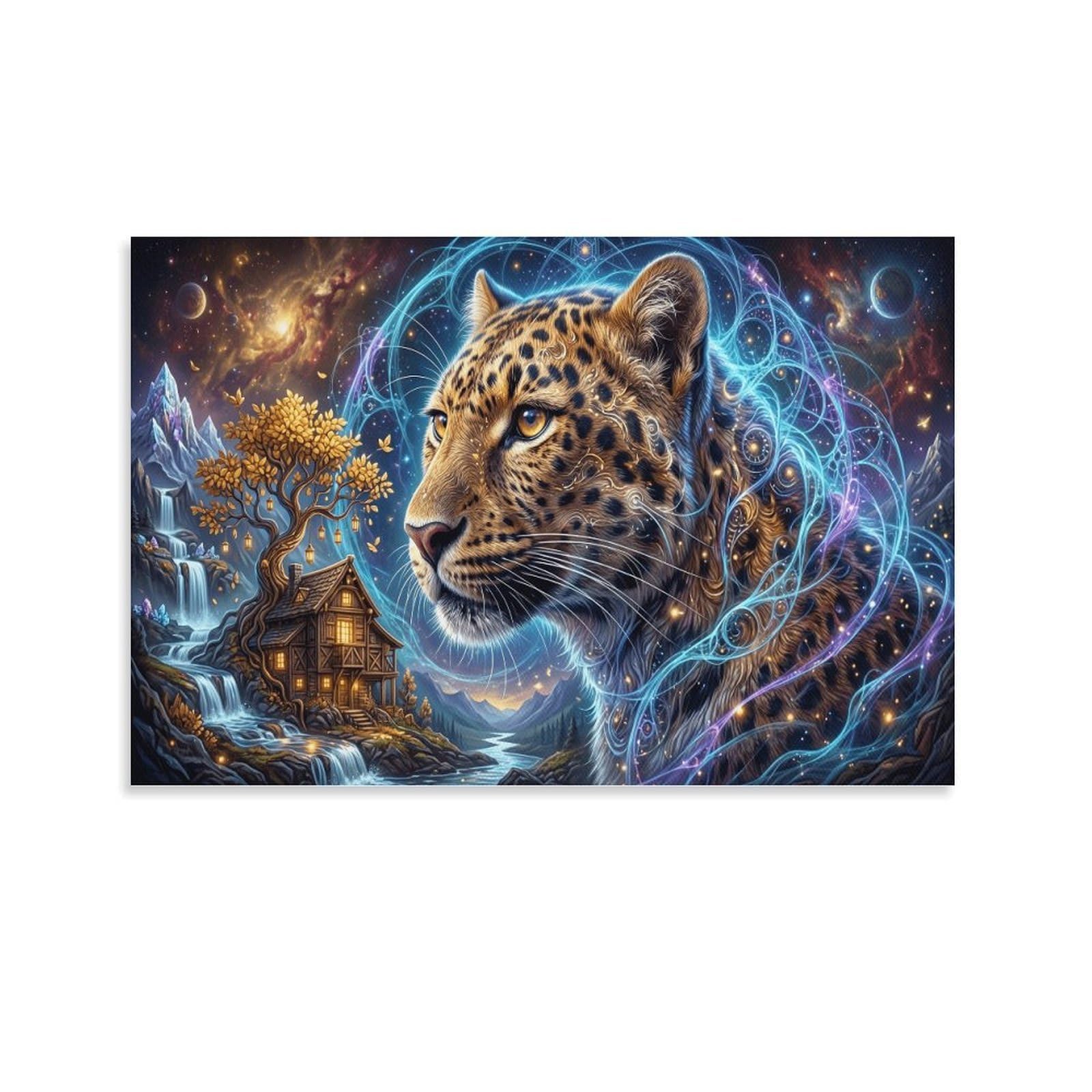 XPASHIQWC Leopard Poster Artwork Starry Galaxy Canvas Prints Picture Modern Canvas Wall Art Picture Wall Hanging for Office Gym Living Room Decor 24x36inch(60x90cm)