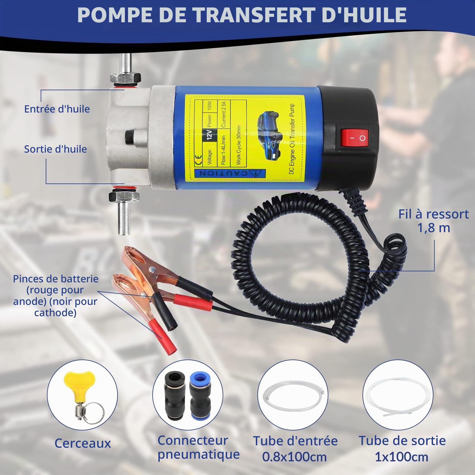 Pompe à Huile Diesel 12V 100W Pompe Electrique Vidange Huile Moteur Electrique Gasoil Pompe de Transfert d'aspiration de Récupératio pour Changement de Diesel d'extracteurs de Fluide de Voiture
