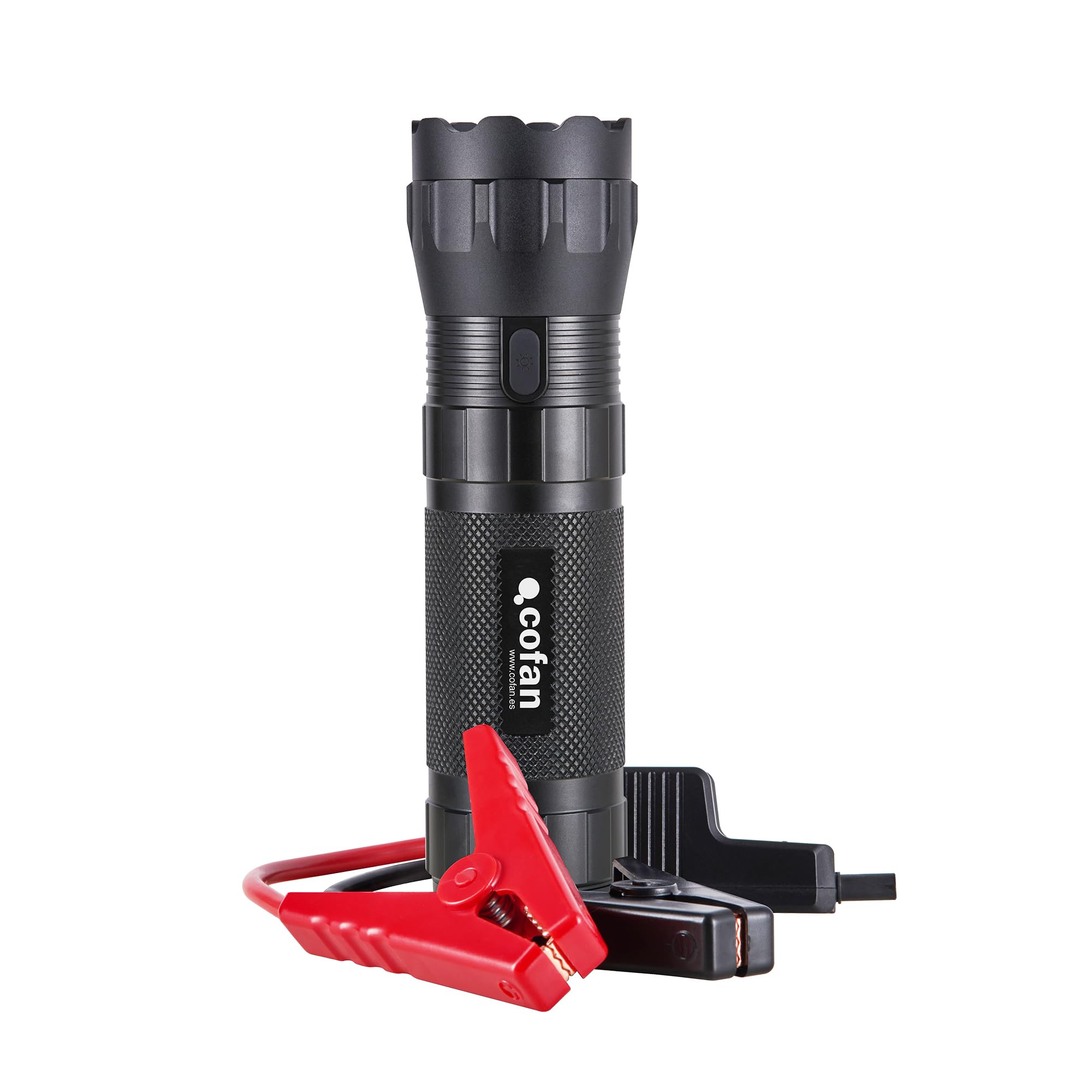 Cofan Arrancador de baterías | con Linterna LED y Power Bank USB | 600 A | 330 lúmenes | Adecuado para Coches de Gasolina hasta 5000 CC y diésel hasta 3000 CC