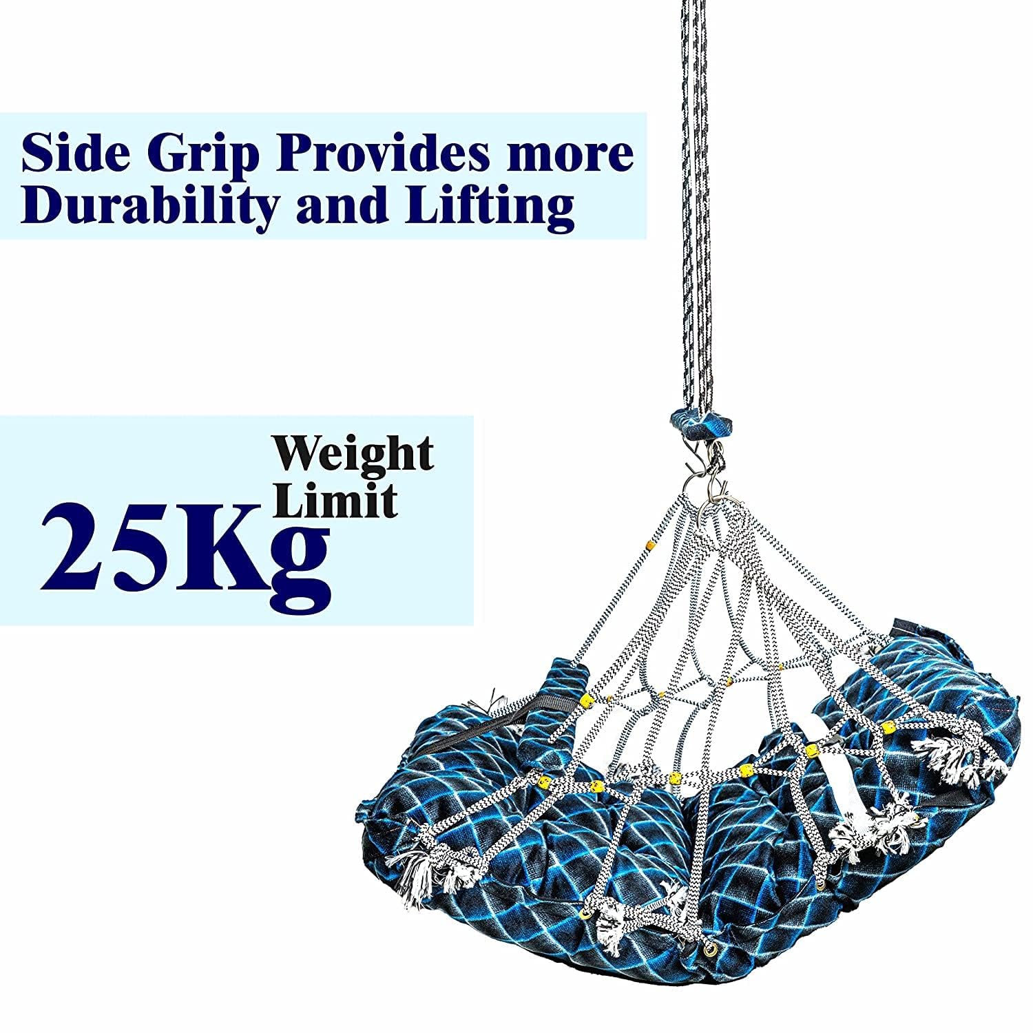 Kruvis Cotton Swing Jhulla for Kids & Babies | Folding & Washable Baby Jhula with Safety Belt | Indoor & Outdoor Hanging Swing for Toddlers (1-5 Years) | Multi-Color & Multi-Design (40 CM) - Image 7 thumbnail