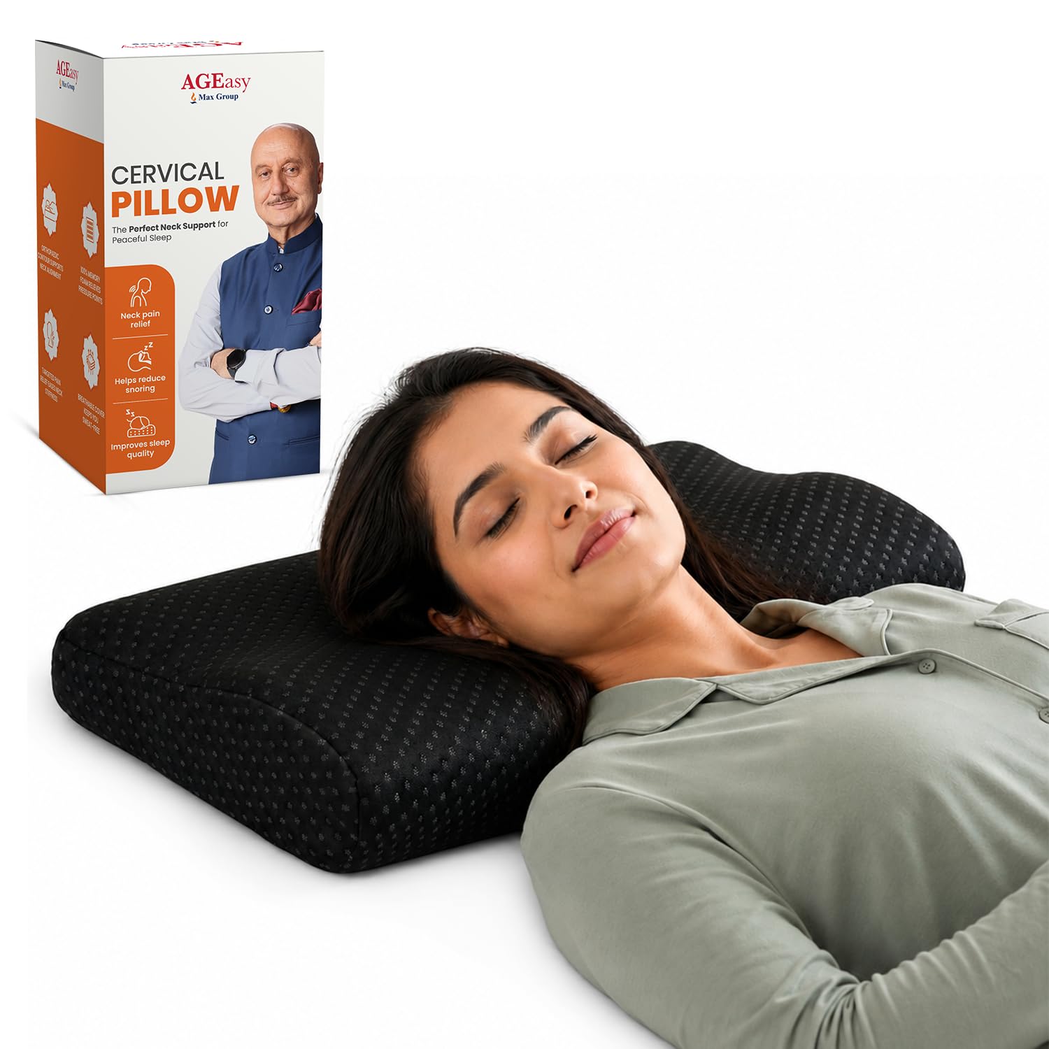 AGEasy Antara Cervical Pillow for Neck, Back & Shoulder Pain, Improves Posture & Spinal Alignment | Orthopedic Cushion with 100% Memory Foam & Skin Friendly Cover (Dark Grey) (Charcoal Grey)-picture-10