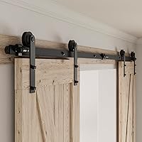 Vista 41 de CCJH - Kit de herrajes para puerta corrediza de granero de 10pies, resistente, suave y silencioso, fácil de instalar, p/paneles de puerta indiv.