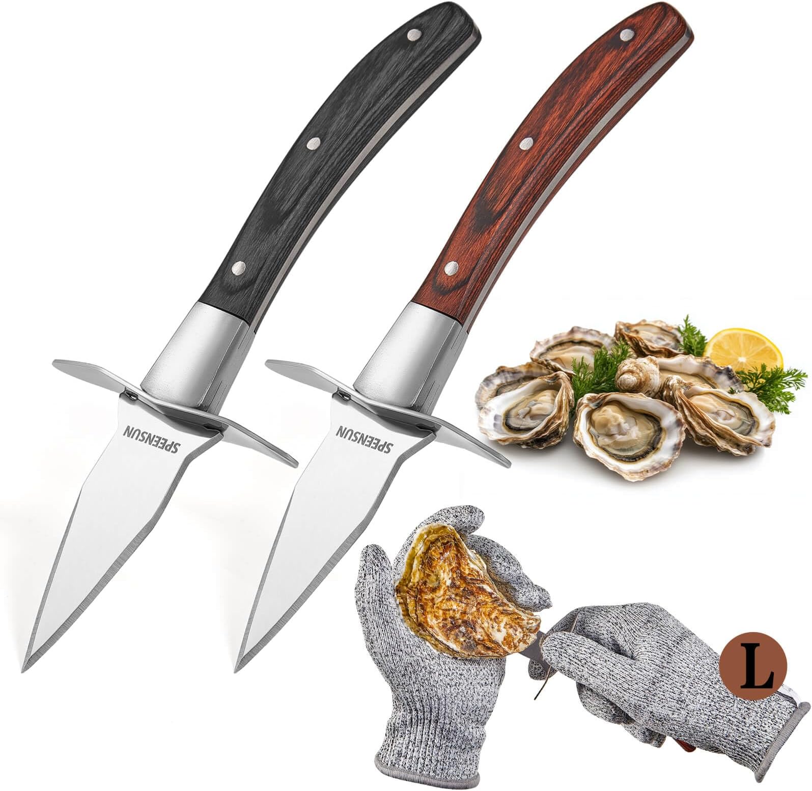 Oyster Shucking Knife,Oyster Shucker,2 Set Sturdy Sharpness Oyster Knife With Comfort Wood-handle,Oyster Shucking Kit With 1 Pairs Of Level 5 Protection Cut-resistant Gloves(L) For Oyster Clam