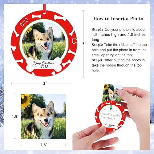 Miniatura 4 de PETCEE Marco de fotos de perro, adornos de perro 2024 para decoración de árbol de Navidad, marco de fotos de Navidad personalizado para perros,