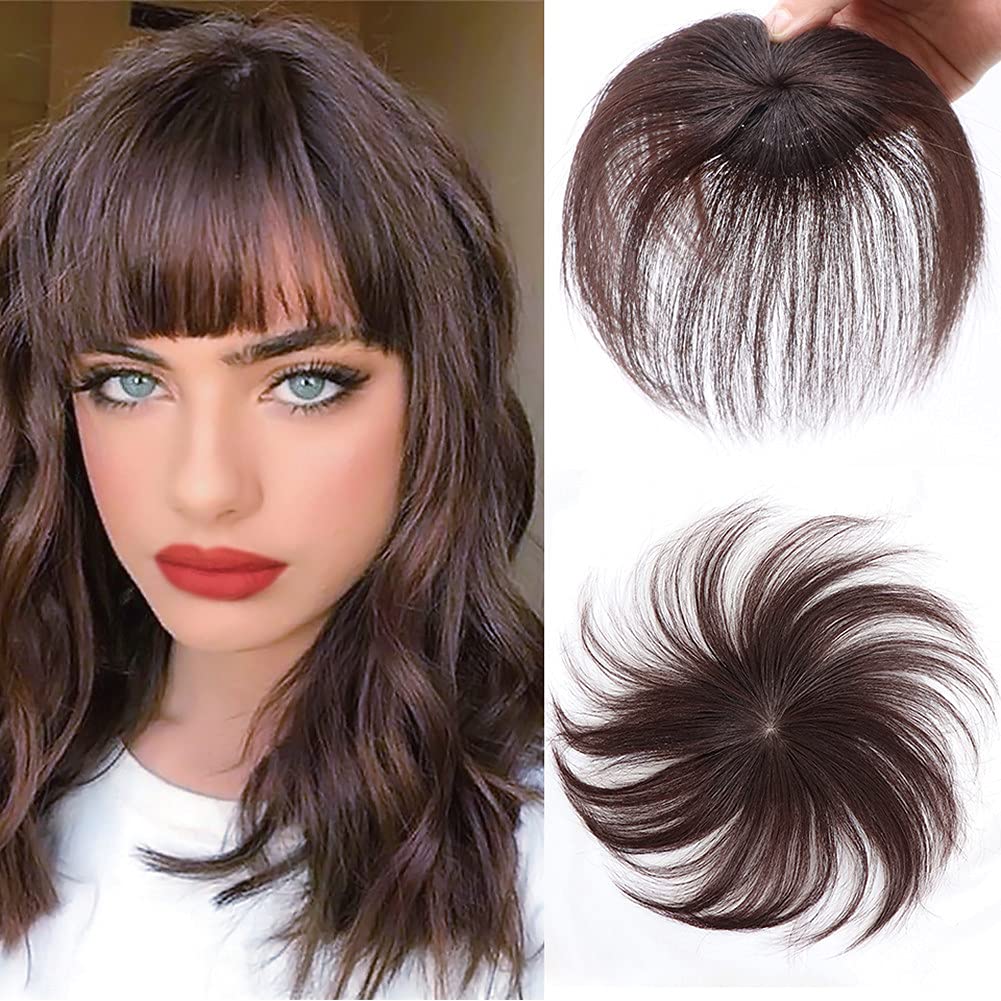 DrasaweeMini Real Human Hair Topper for Women Straight Clip in Hairpieces for Slight Hair Loss Machine Made 15cm Dark Brown