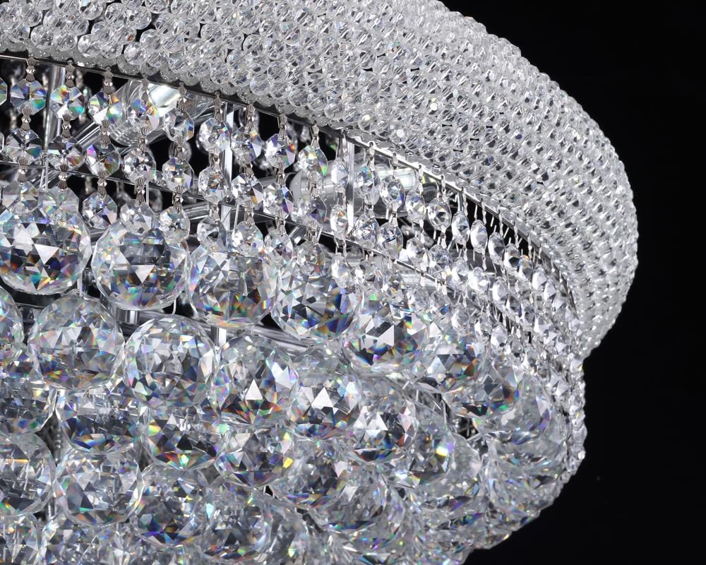 MORE CHANGE 23" Crystal Chandeliers Modern Silver Flush Mount Ceiling Lights Fixture 3 LED Color Changes Gorgeous Chandelier Ceiling Lighting for Living Room Kitchen Island