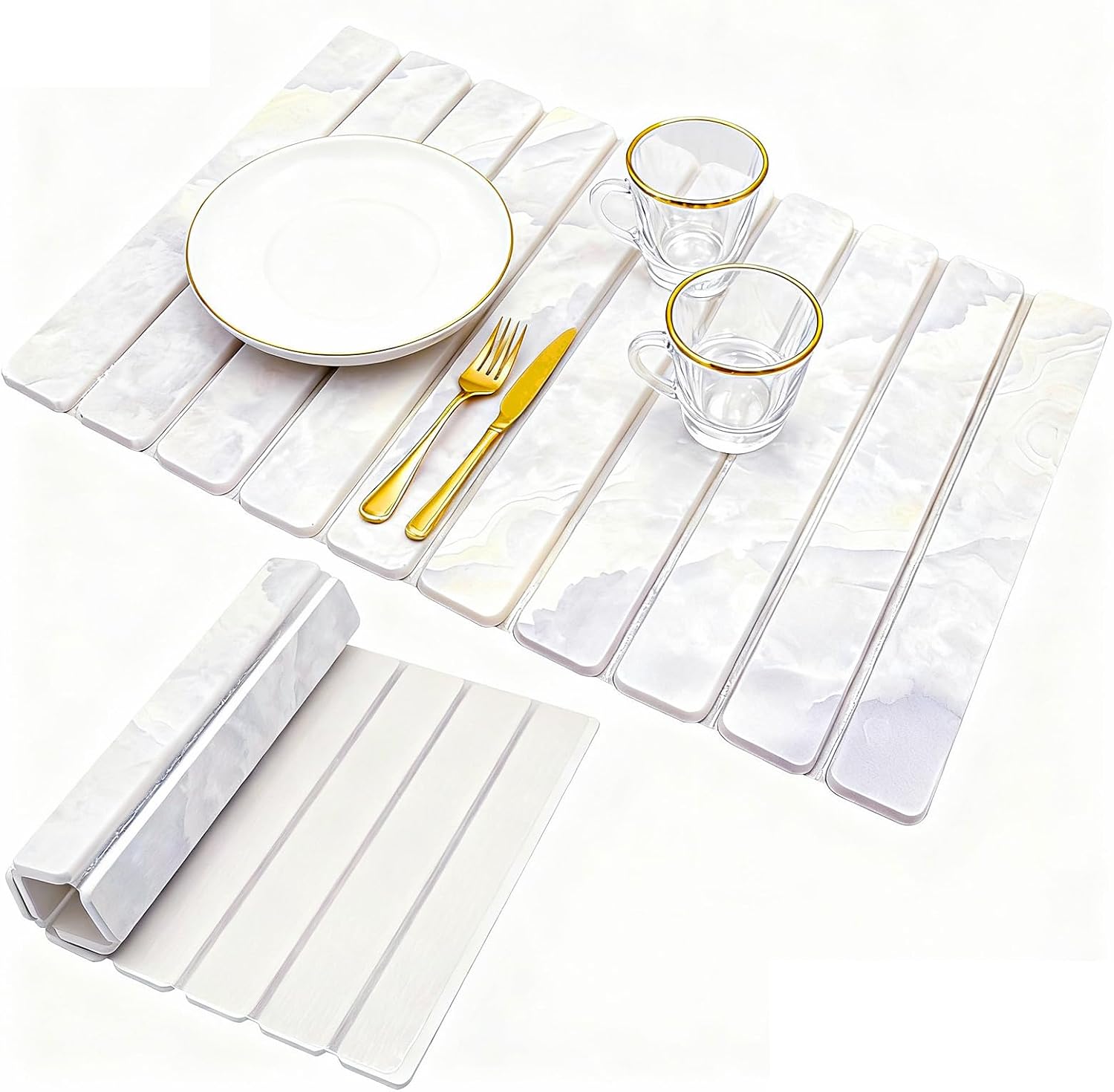 RAIN SPIRIT Large Stone Dish Drying Mat for Kitchen Counter, Diatomaceous Earth Quick Dry Stone Drying , Collapsible Dish Mat Dish Pads for Drying 24"×16" （Marble pattern）