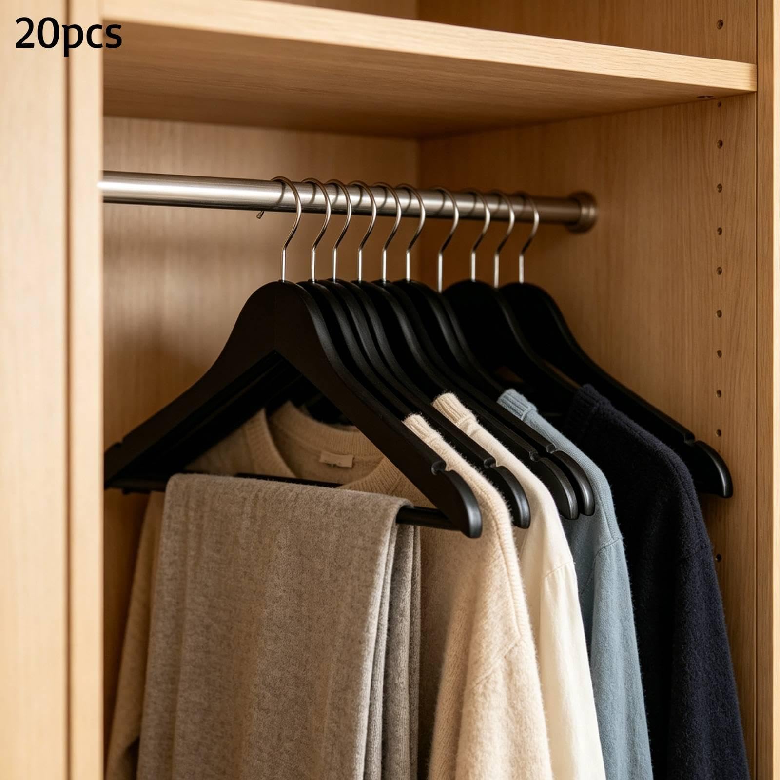 Juego de 20 Perchas Giratorias, Ahorran Espacio, Antideslizantes, de Plástico, para Pantalones Y Camisas, Adecuadas para, Negro, Individual